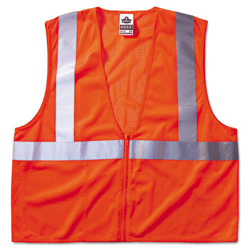 ergodyne GloWear 8210Z Class 2 Economy Vest, Polyester Mesh, Zipper Closure, Large to X-Large, Orange