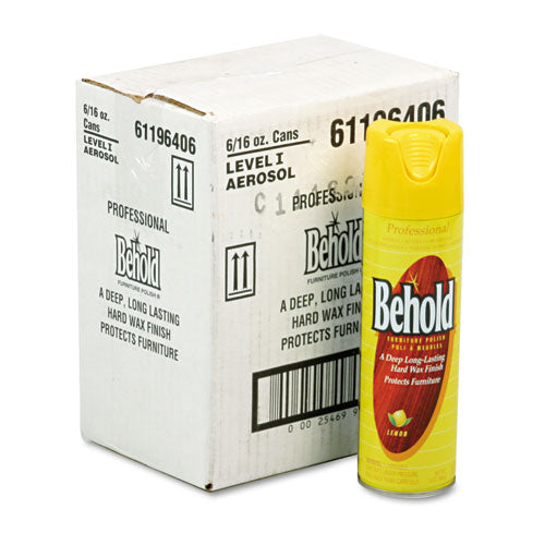 Ecolab Professional Behold Furniture Polish, Lemon Scent, 16 oz Aerosol Spray, 6/Carton