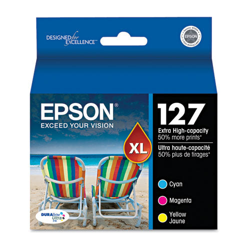 Epson T127520-S (127) DURABrite Ultra Extra High-Yield Ink, Cyan/Magenta/Yellow, 3/Pack