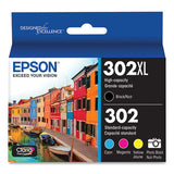 Epson T302XL-BCS (T302XL) Claria High-Yield Ink, Cyan/Magenta/Photo Black/Yellow