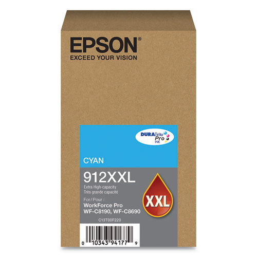 Epson T912XXL220 (912XXL) DURABrite Pro Extra High-Yield Ink, 8000 Page-Yield, Cyan