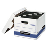 Bankers Box HANG'N'STOR Medium-Duty Storage Boxes, Letter Files, 12.63" x 15.63" x 10", White/Blue, 4/Carton
