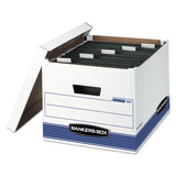 Bankers Box HANG'N'STOR Medium-Duty Storage Boxes, Letter/Legal Files, 13" x 16" x 10.5", White/Blue, 4/Carton
