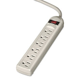 Fellowes Six-Outlet Power Strip, 120V, 6 ft Cord, 9.63 x 1.81 x 1.44, Platinum