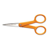 Fiskars Home and Office Scissors, Pointed Tip, 5" Long, 1.88" Cut Length, Orange Straight Handle