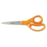 Fiskars Home and Office Scissors, 8" Long, 3.5" Cut Length, Orange Straight Handle