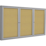 Ghent 3 Door Enclosed Natural Cork Bulletin Board with Satin Frame - PA34896K