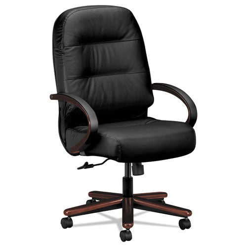 HON Pillow-Soft 2190 Series Executive High-Back Chair, Supports 300 lb, 16.75" to 21.25" Seat, Black Seat/Back, Mahogany Base