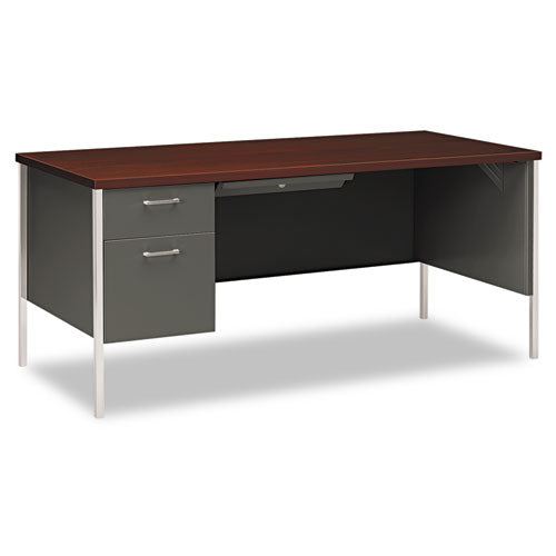 HON 34000 Series Left Pedestal Desk, 66" x 30" x 29.5", Mahogany/Charcoal