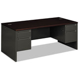 HON 38000 Series Double Pedestal Desk, 72" x 36" x 29.5", Mahogany/Charcoal