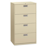 HON Brigade 600 Series Lateral File, 4 Legal/Letter-Size File Drawers, Putty, 30" x 18" x 52.5"