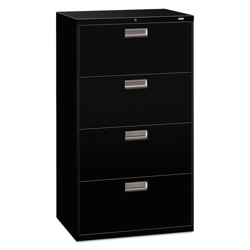 HON Brigade 600 Series Lateral File, 4 Legal/Letter-Size File Drawers, Black, 30" x 18" x 52.5"
