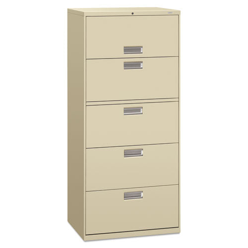HON Brigade 600 Series Lateral File, 4 Legal/Letter-Size File Drawers, 1 File Shelf, 1 Post Shelf, Putty, 30" x 18" x 64.25"