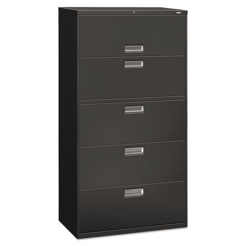 HON Brigade 600 Series Lateral File, 4 Legal/Letter-Size File Drawers, 1 Roll-Out File Shelf, Charcoal, 36" x 18" x 64.25"