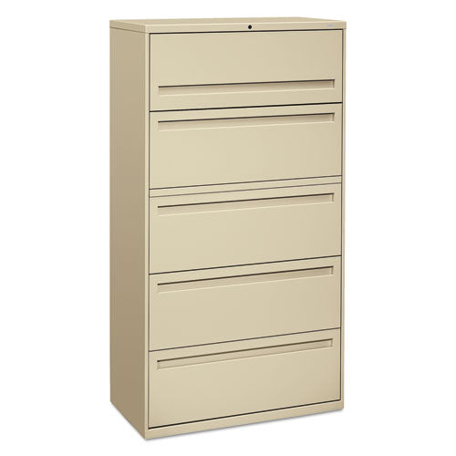 HON Brigade 700 Series Lateral File, 4 Legal/Letter-Size File Drawers, 1 File Shelf, 1 Post Shelf, Putty, 36" x 18" x 64.25"