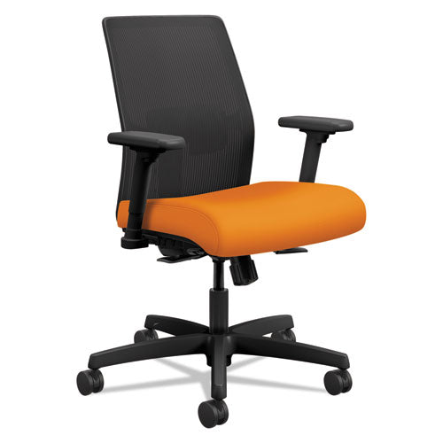 HON Ignition 2.0 4-Way Stretch Low-Back Mesh Task Chair, Supports 300 lb, 17" to 21" Seat Height, Apricot Seat, Black Back/Base