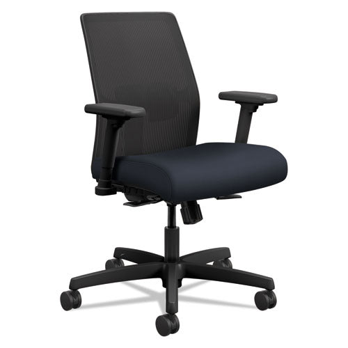 HON Ignition 2.0 4-Way Stretch Low-Back Mesh Task Chair, Supports 300 lb, 17" to 21" Seat Height, Navy Seat, Black Back/Base