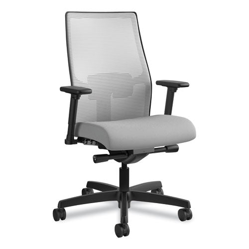 HON Ignition 2.0 4-Way Stretch Mid-Back Mesh Task Chair, Supports 300lb, 17" to 21" Seat Height, Frost Seat, Fog Back, Black Base
