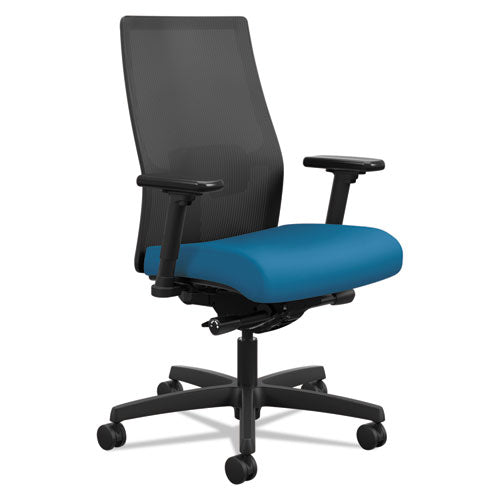 HON Ignition 2.0 4-Way Stretch Mid-Back Mesh Task Chair, Supports 300 lb, 17" to 21" Seat Height, Peacock Seat, Black Back/Base