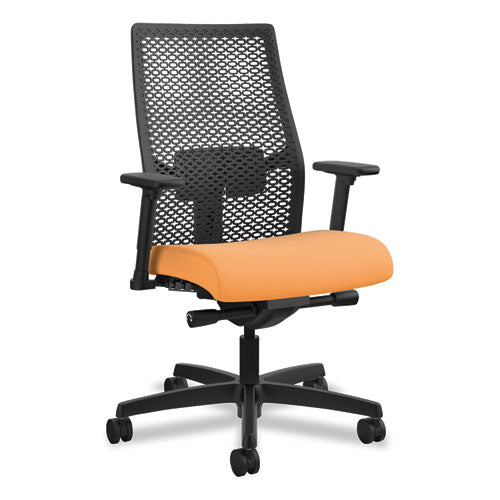 HON Ignition 2.0 Reactiv Mid-Back Task Chair, Supports Up to 300 lb, 17" to 22" Seat Height, Apricot Seat, Black Back/Base