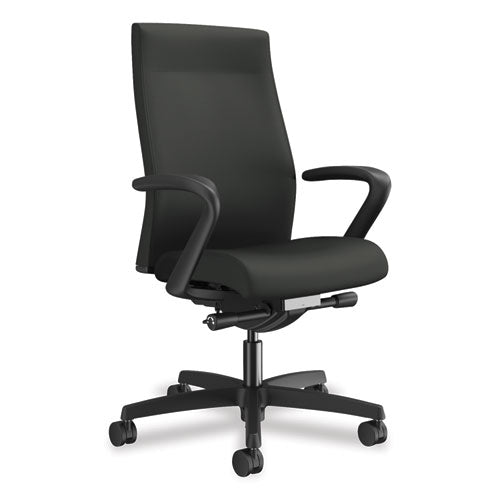 HON Ignition 2.0 Upholstered Mid-Back Task Chair, Supports Up to 300 lb, 17" to 22" Seat Height, Iron Ore Seat/Back, Black Base