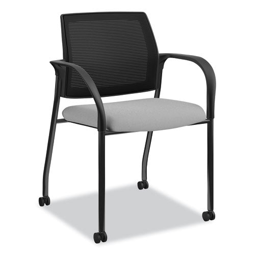 HON Ignition Series Mesh Back Mobile Stacking Chair, Supports Up to 300 lb, Frost Seat, Black Back/Base