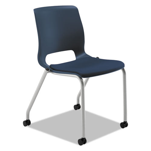 HON Motivate Four-Leg Stacking Chair, Supports Up to 300 lb, Navy Seat, Regatta Back, Platinum Base, 2/Carton