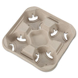 Chinet StrongHolder Molded Fiber Cup Trays, 8 oz to 32 oz, Four Cups, Beige, 300/Carton