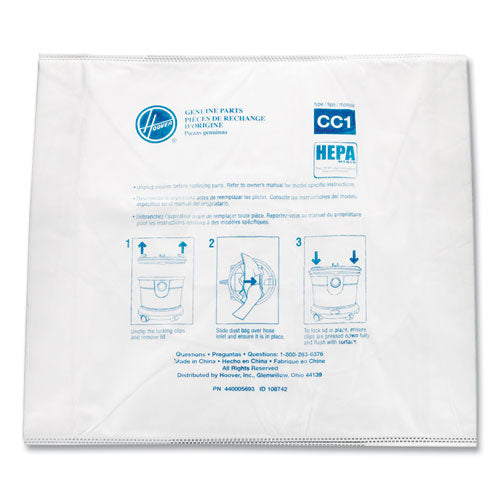 Hoover Commercial Disposable Vacuum Bags, Hepa CC1, 10/Pack