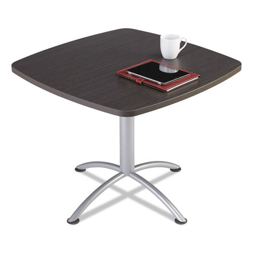 Iceberg iLand Table, Cafe-Height, Square Top, Contoured Edges, 36 x 36 x 29, Gray Walnut/Silver