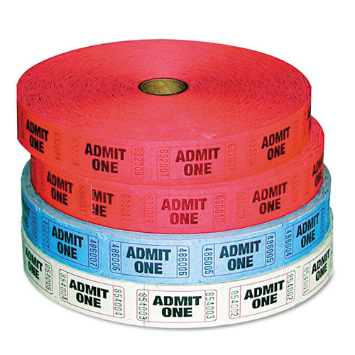 Iconex Admit-One Ticket Multi-Pack, 4 Rolls, 2 Red, 1 Blue, 1 White, 2000/Roll