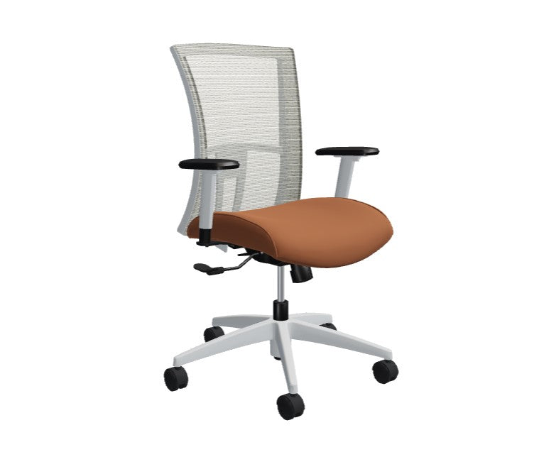 Global Vion – Sleek Ivory Mesh Medium Back Tilter Task Chair in Vinyl for the Modern Office, Home and Business