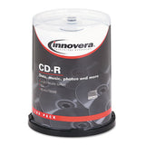 Innovera CD-R Inkjet Printable Recordable Disc, 700 MB/80 min, 52x, Spindle, Matte White, 100/Pack