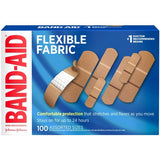 Band-Aid Flexible Fabric Adhesive Bandages, Assorted Sizes, Box of 100 Bandages - 115078