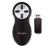 Kensington Wireless Presenter with Red Laser, Class 2, 65 ft Range, Black/Silver