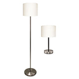 Ledu Slim Line Lamp Set, Table 12 5/8" High and Floor 61.5" High, 12"; 6"w x 61.5"; 12.63"h, Silver