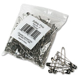 Charles Leonard Safety Pins, Nickel-Plated, Steel, 2" Length, 144/Pack