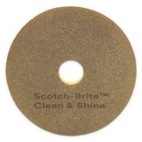 Scotch-Brite Clean and Shine Pad, 20" Diameter, Brown/Yellow, 5/Carton