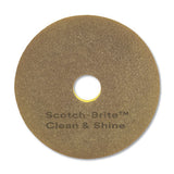 Scotch-Brite Clean and Shine Pad, 17" Diameter, Brown/Yellow, 5/Carton