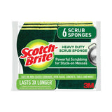 Scotch-Brite Heavy-Duty Scrub Sponge, 4.5 x 2.7, 0.6" Thick, Yellow/Green, 6/Pack