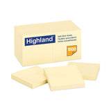 Highland Self-Stick Notes, 3" x 3", Yellow, 100 Sheets/Pad, 18 Pads/Pack