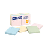 Highland Self-Stick Notes, 3" x 3", Assorted Pastel Colors, 100 Sheets/Pad, 12 Pads/Pack