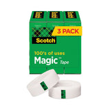 Scotch Magic Tape Refill, 1" Core, 0.75" x 83.33 ft, Clear, 3/Pack