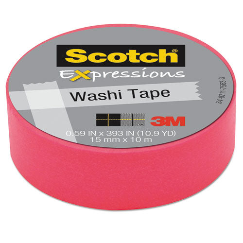 Scotch Expressions Washi Tape, 1.25" Core, 0.59" x 32.75 ft, Neon Pink