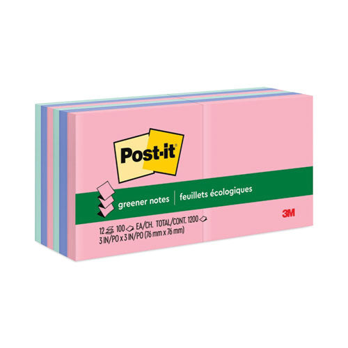 Post-it Greener Notes Original Recycled Pop-up Notes, 3" x 3", Sweet Sprinkles Collection Colors, 100 Sheets/Pad, 12 Pads/Pack