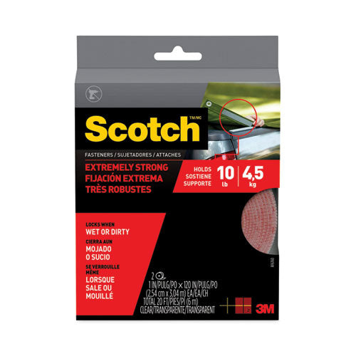 Scotch Extreme Fasteners, 1" x 10 ft, Clear, 2/Pack