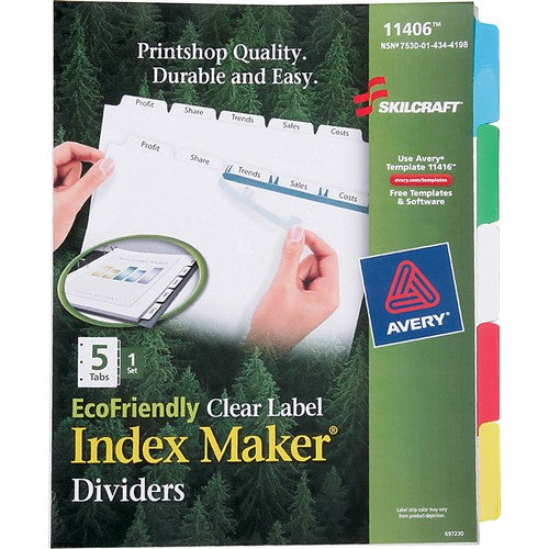 SKILCRAFT 5-tab Clear Label Index Maker Dividers - 4344198