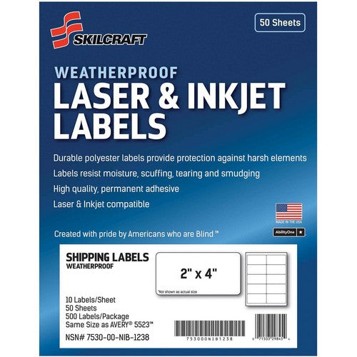 SKILCRAFT Laser/Inkjet Weatherproof Mailing Labels - 7530016736220
