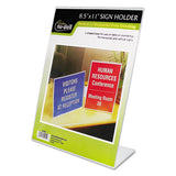 NuDell Clear Plastic Sign Holder, Stand-Up, Slanted, 8 1/2 x 11