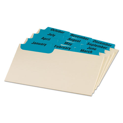 Oxford Manila Index Card Guides with Laminated Tabs, 1/3-Cut Top Tab, January to December, 3 x 5, Manila, 12/Set